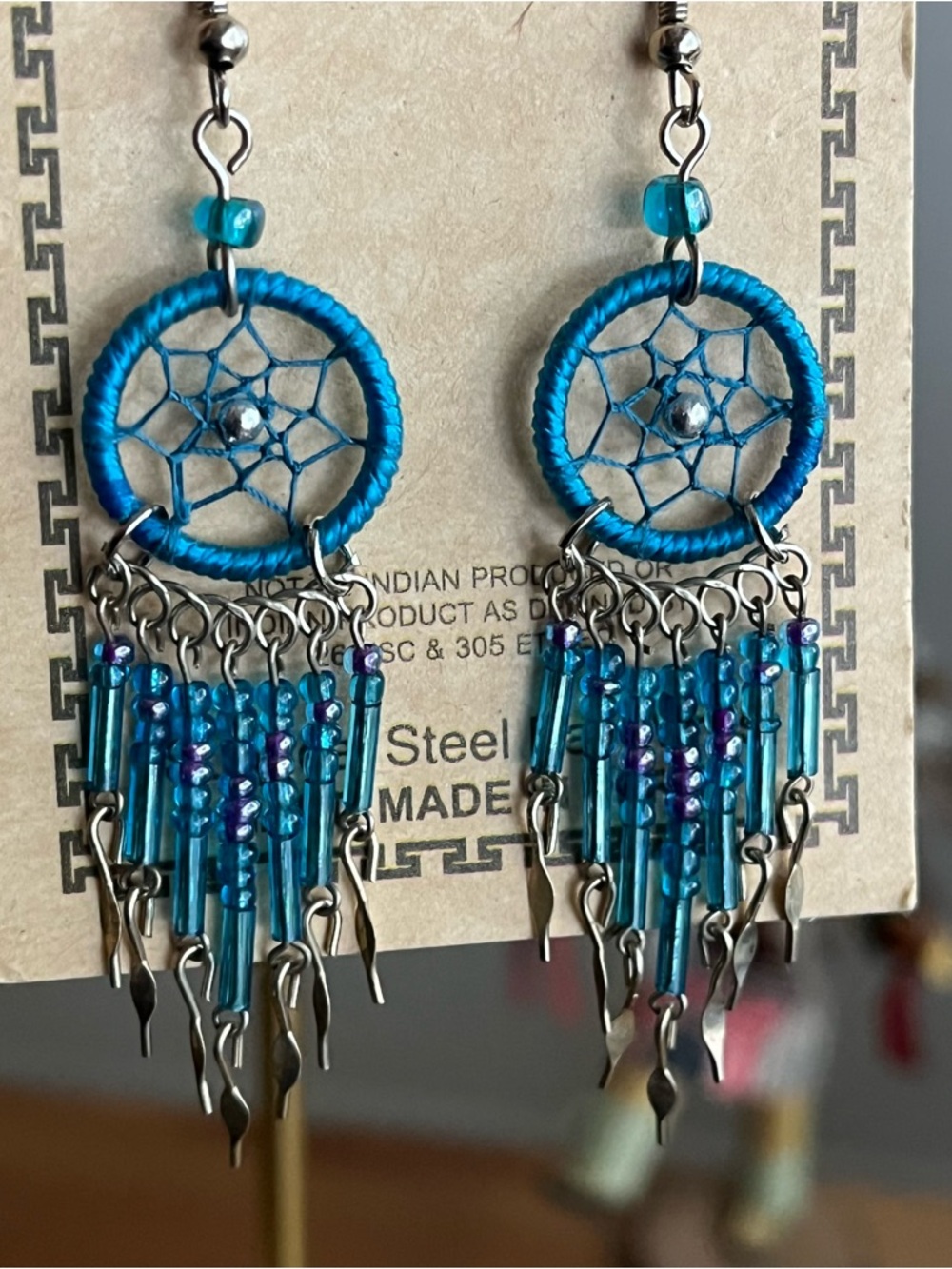 Dreamcatcher blue earrings surgical steel handmade Peru women's jewelry native - Picture 6 of 6